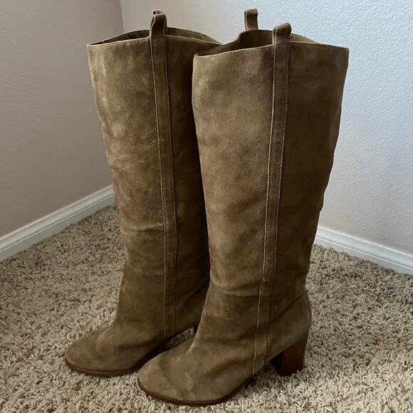 Splendid Boots Womens Size 10 Taupe Brown Suede Leather Knee High Heeled Western - Picture 6 of 14